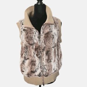 Dylan Womens Brown Faux Fur Full Zip Collared Vest L